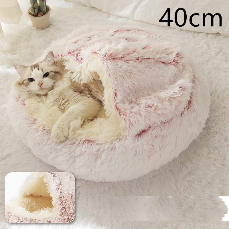 Lit 2 en 1 pour chien et chat - Lit d'hiver rond en peluche chaud pour animaux de compagnie - Lit doux et long en peluche pour animaux de compagnie